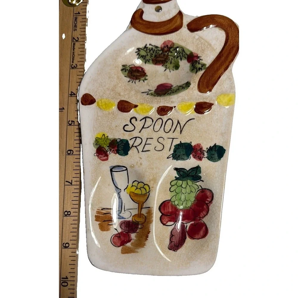 Spoon Rest Kitchen Vintage Japan OS Cream Jug Shape Fruit Wine Grapes Ceramic